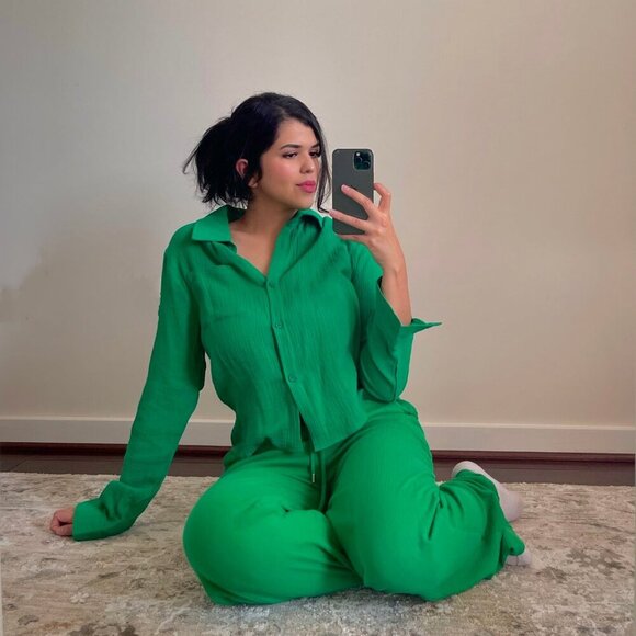 Green Cotton Shirt and Pants set - Picture 1 of 4